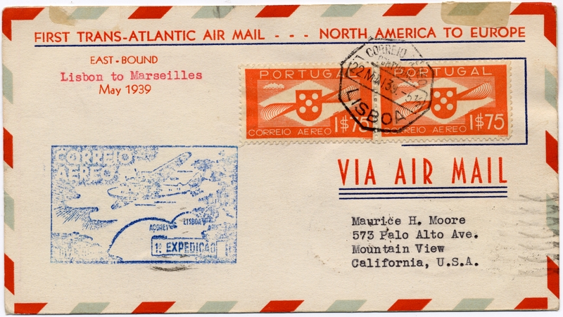 Image: airmail flight cover: Pan American Airways, FAM-18, first airmail flight, Lisbon - Marseilles route