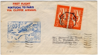 Image: airmail flight cover: Pan American Airways, FAM-18, first airmail flight, Lisbon - Marseilles route