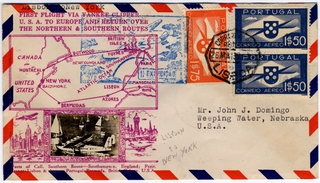 Image: airmail flight cover: Pan American Airways, FAM-18, first airmail flight, Lisbon - New York route