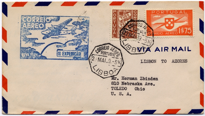 Image: airmail flight cover: Pan American Airways, FAM-18, first airmail flight, Lisbon - Horta route