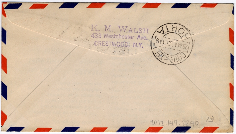 Image: airmail flight cover: Pan American Airways, FAM-18, first airmail flight, Lisbon - Horta route