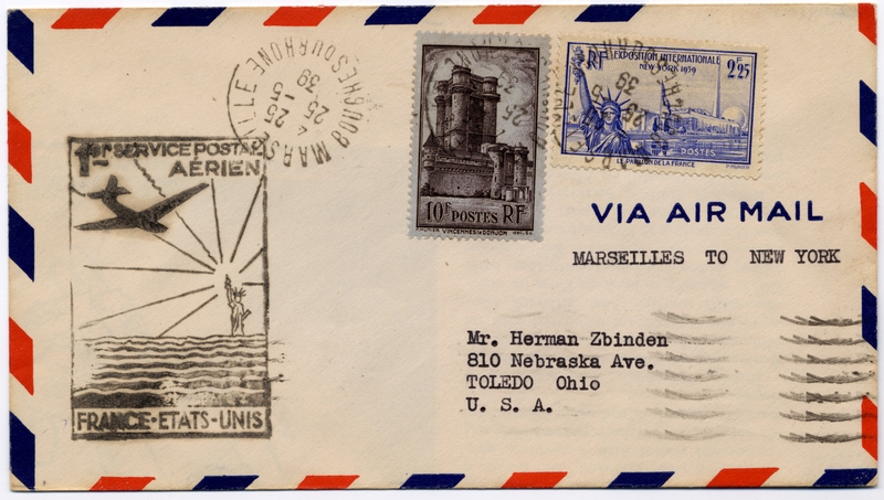 Image: airmail flight cover: Pan American Airways, FAM-18, first airmail flight, Marseilles - New York route