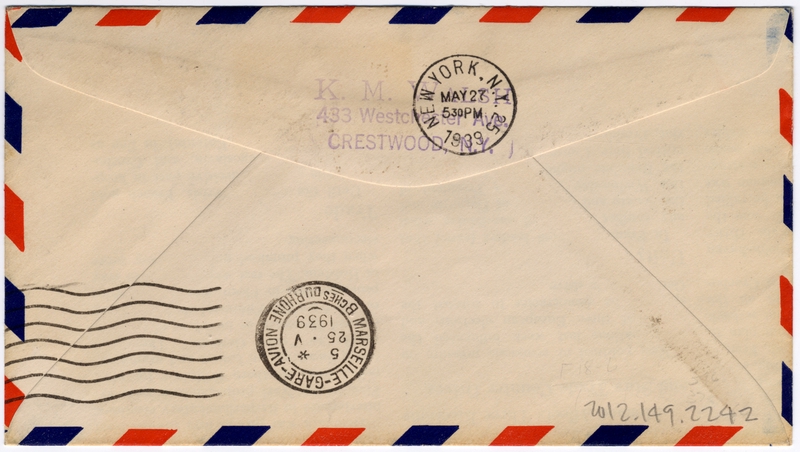 Image: airmail flight cover: Pan American Airways, FAM-18, first airmail flight, Marseilles - New York route