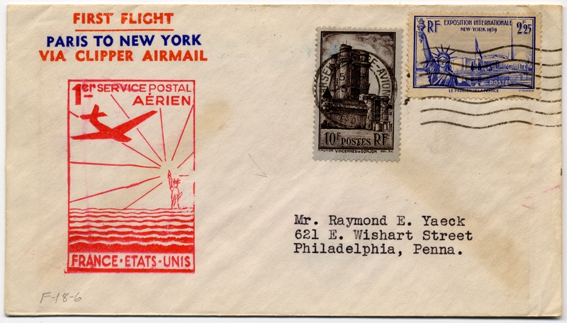 Image: airmail flight cover: Pan American Airways, FAM-18, first airmail flight, Marseilles - New York route