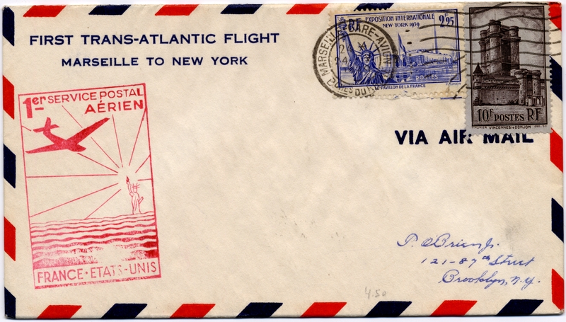 Image: airmail flight cover: Pan American Airways, FAM-18, first airmail flight, Marseilles - New York route