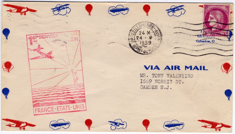 Image: airmail flight cover: Pan American Airways, FAM-18, first airmail flight, Marseilles - Lisbon route