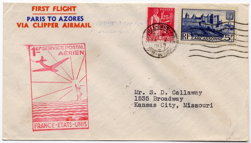 Image: airmail flight cover: Pan American Airways, FAM-18, first airmail flight, Marseilles - Horta route