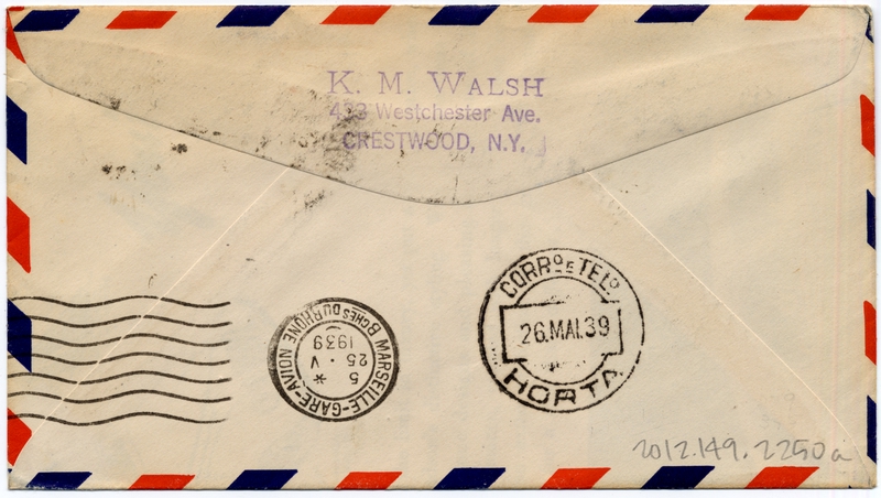 Image: airmail flight cover: Pan American Airways, FAM-18, first airmail flight, Marseilles - Horta route