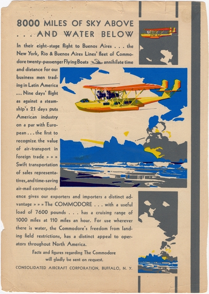 Image: advertisement: New York, Rio & Buenos Aires Line (NYRBA), Consolidated Aircraft Corporation Commodore and Fleetster
