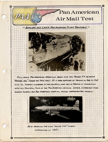 Airmail flight cover text: Pan American Airways, airmail test