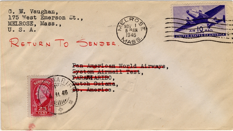 Image: airmail flight cover: Pan American Airways, 1946 airmail test