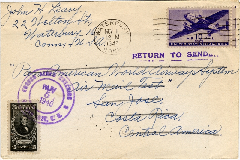 Image: airmail flight cover: Pan American Airways, 1946 airmail test