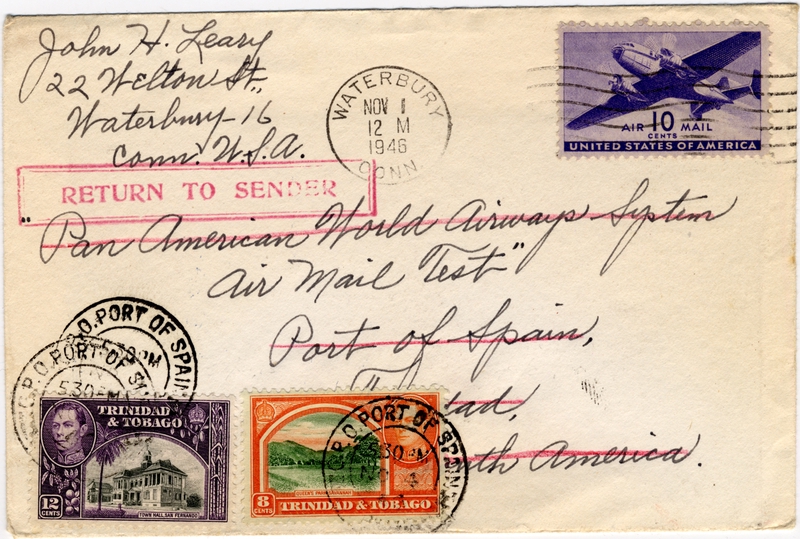 Image: airmail flight cover: Pan American Airways, 1946 airmail test