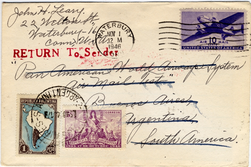 Image: airmail flight cover: Pan American Airways, 1946 airmail test