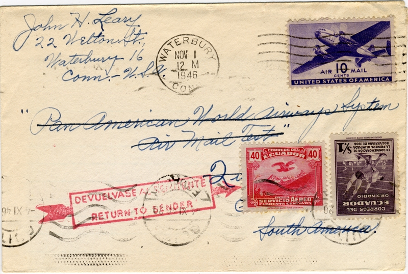 Image: airmail flight cover: Pan American Airways, 1946 airmail test