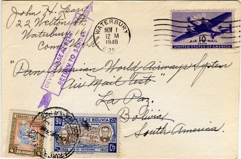 Image: airmail flight cover: Pan American Airways, 1946 airmail test