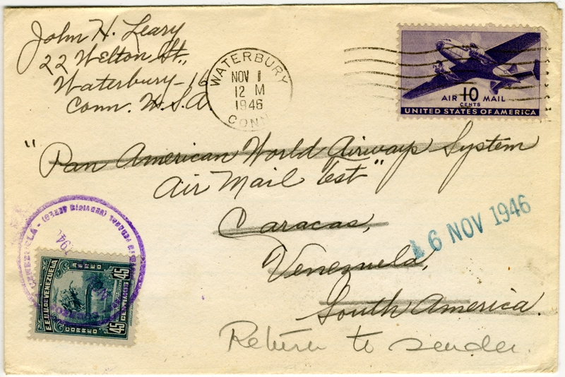 Image: airmail flight cover: Pan American Airways, 1946 airmail test