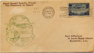 Image: airmail flight cover: Pan American Airways, FAM-14, first transpacific airmail flight, San Francisco (Alameda) - Honolulu route