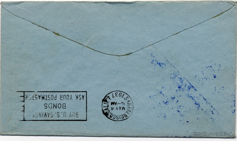 Image: airmail flight cover: Pan American Airways, FAM-14, first airmail flight, Hong Kong - San Francisco route