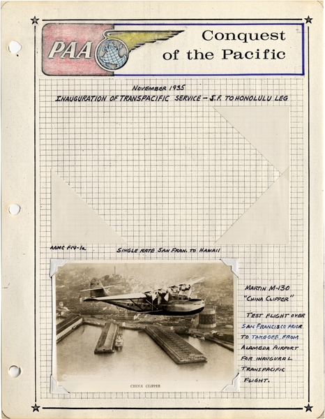 Image: airmail flight cover: Pan American Airways, FAM-14, first transpacific airmail flight, San Francisco - Honolulu route