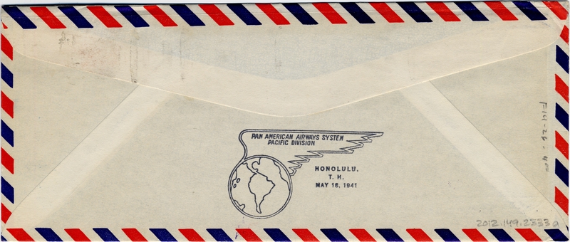 Image: airmail flight cover: Pan American Airways, first airmail flight, Singapore - Honolulu route