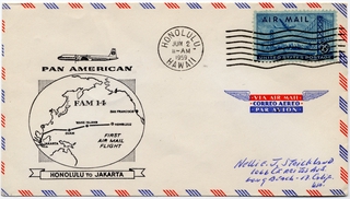 Image: airmail flight cover: Pan American World Airways, first airmail flight, FAM-14, Honolulu - Jakarta route