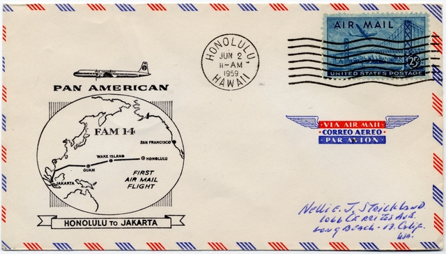 Airmail flight cover: Pan American World Airways, first airmail flight, FAM-14, Honolulu - Jakarta route