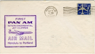 Image: airmail flight cover: Pan American World Airways, Boeing 707, Honolulu - Portland route