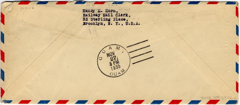 Image: airmail flight cover: Pan American Airways, FAM-14, first transpacific airmail flight, San Francisco - Guam route