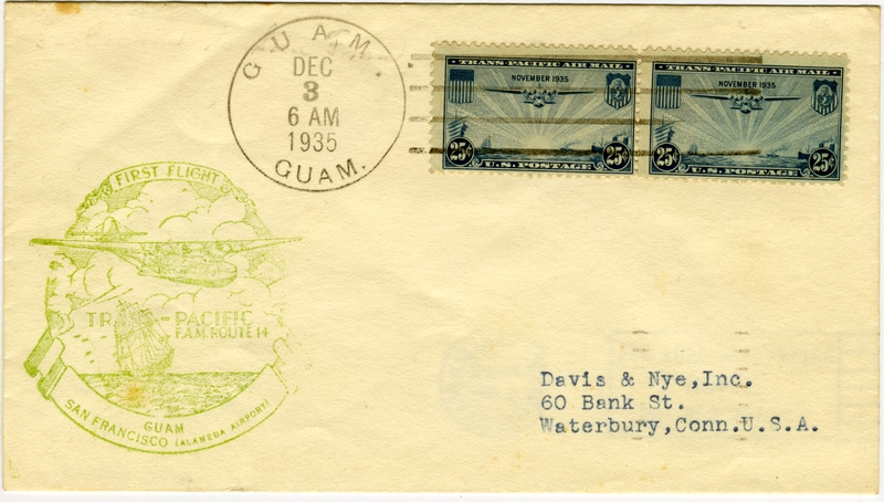 Image: airmail flight cover: Pan American Airways, FAM-14, first transpacific airmail flight, Guam - San Francisco route