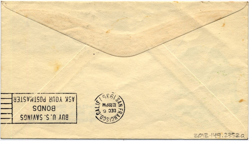 Image: airmail flight cover: Pan American Airways, FAM-14, first transpacific airmail flight, Guam - San Francisco route