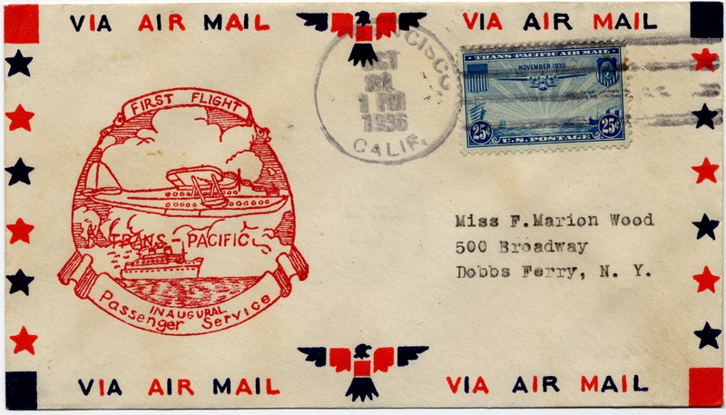 Image: airmail flight cover: Pan American Airways, Inaugural transpacific passenger service, San Francisco - Honolulu route