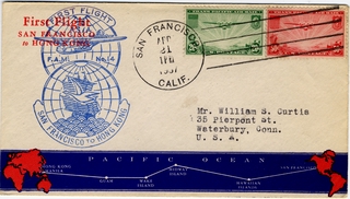 Image: airmail flight cover: Pan American Airways, FAM-14, first airmail flight,  San Francisco - Hong Kong route
