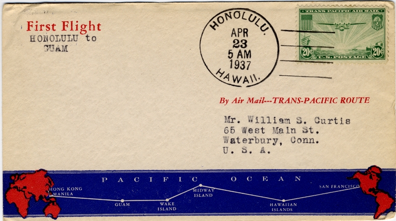Image: airmail flight cover: Pan American Airways, first airmail flight, Honolulu - Guam route