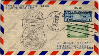Image: airmail flight cover: Pan American Airways, FAM-14, first airmail flight, Guam - Hong Kong route