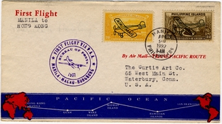 Image: airmail flight cover: Pan American Airways, first airmail flight, Manila - Hong Kong route