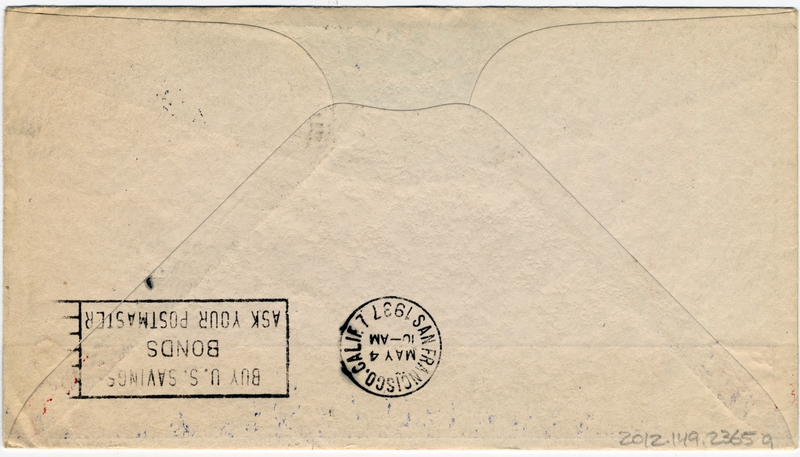 Image: airmail flight cover: Pan American Airways, first airmail flight, Hong Kong - San Francisco route