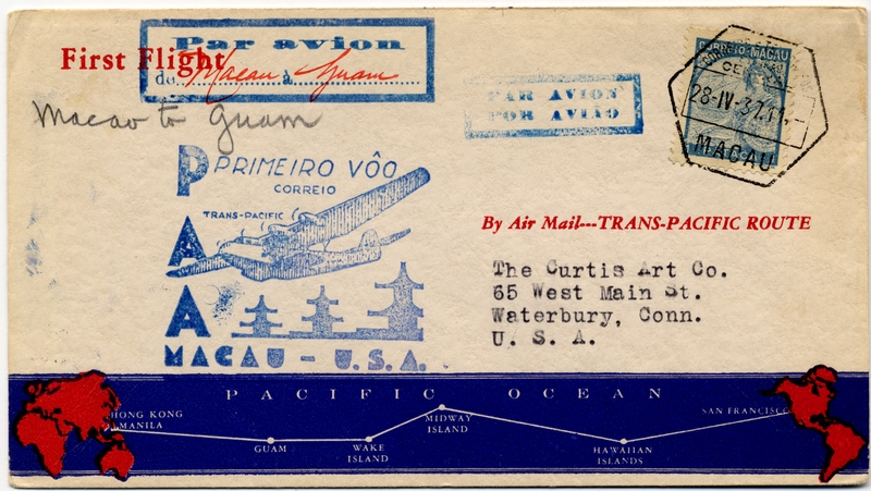 Image: airmail flight cover: Pan American Airways, first airmail flight, Macao - Guam route