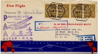 Image: airmail flight cover: Pan American Airways, first airmail flight, Macao - Honolulu route
