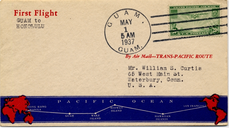 Image: airmail flight cover: Pan American Airways, first airmail flight, Guam - Honolulu