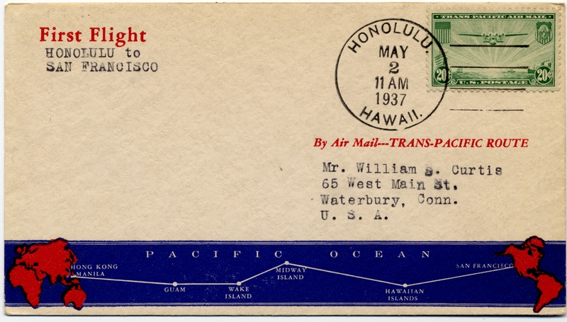 Image: airmail flight cover: Pan American Airways, first airmail flight, Honolulu - San Francisco