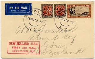 Image: airmail flight cover: Pan American Airways, first airmail flight, New Zealand - United States route