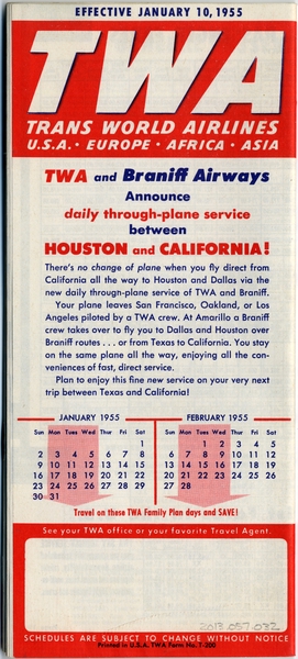 Image: timetable: TWA (Trans World Airlines)