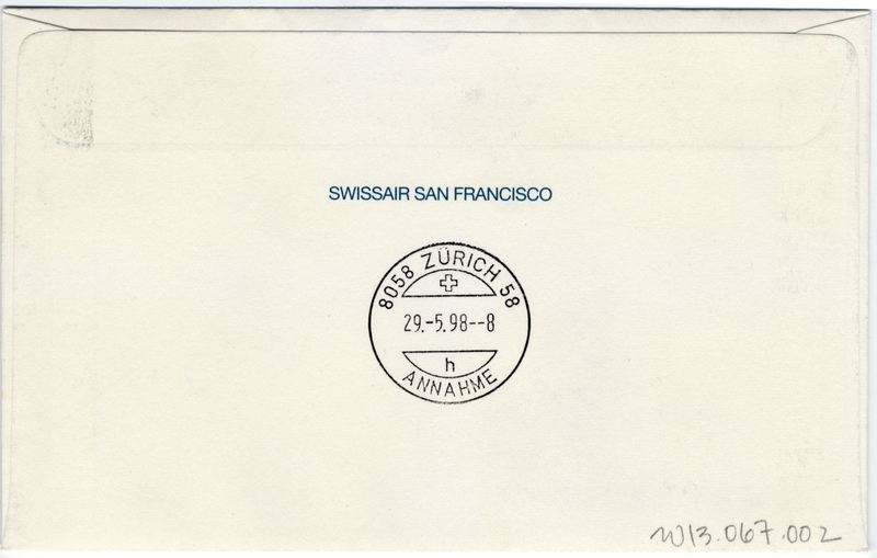 Image: airmail flight cover: United States Air Mail, Swissair