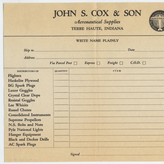 Image #5: catalog: John S. Cox & Son, aeronautical supplies