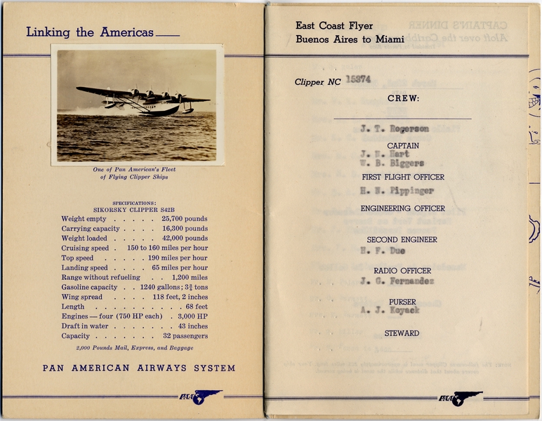 Image: menu: Pan American Airways