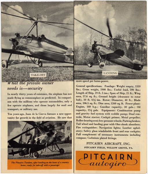 Image: brochure: Pitcairn Autogiro Company