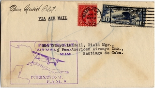 Image: airmail flight cover: First airmail flight, FAM-6, Miami - Santiago, Cuba, Edwin C. Musick