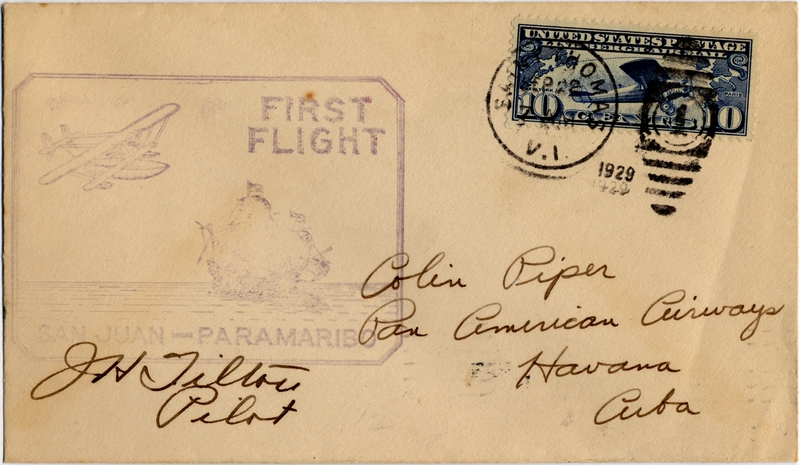 Image: airmail flight cover: First flight, San Juan - Paramaribo route, J. H. Tilton