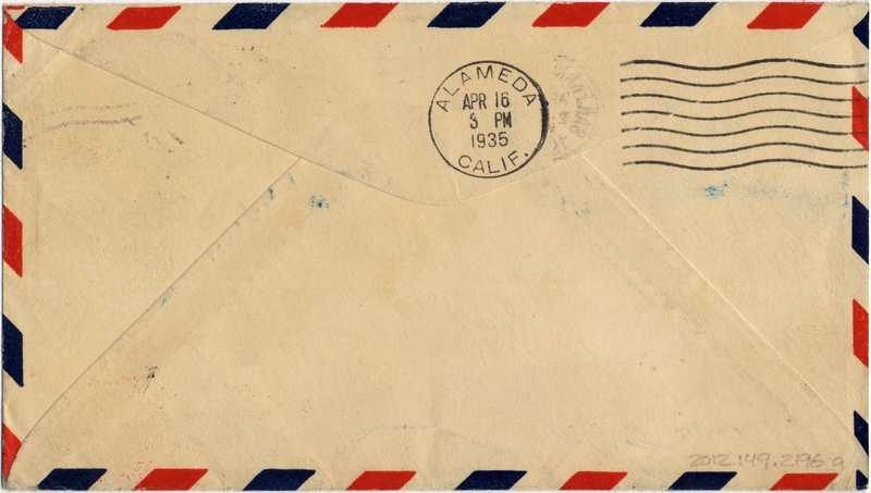Image: airmail flight cover: Pan American Airways, first Pacific survey flight,  California - Hawaii